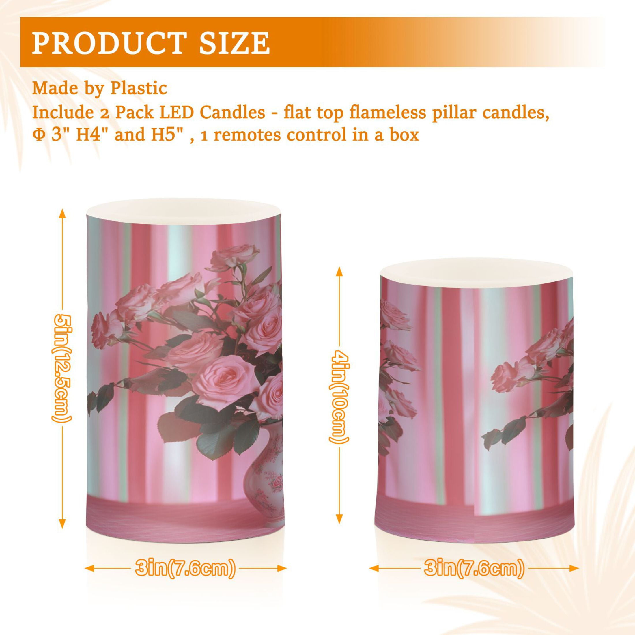 2 PCS Flameless Candles with Remote Timer LED Battery Operated Flickering Candle Light for Wedding Table Home Decoration Gifts Pink Roses