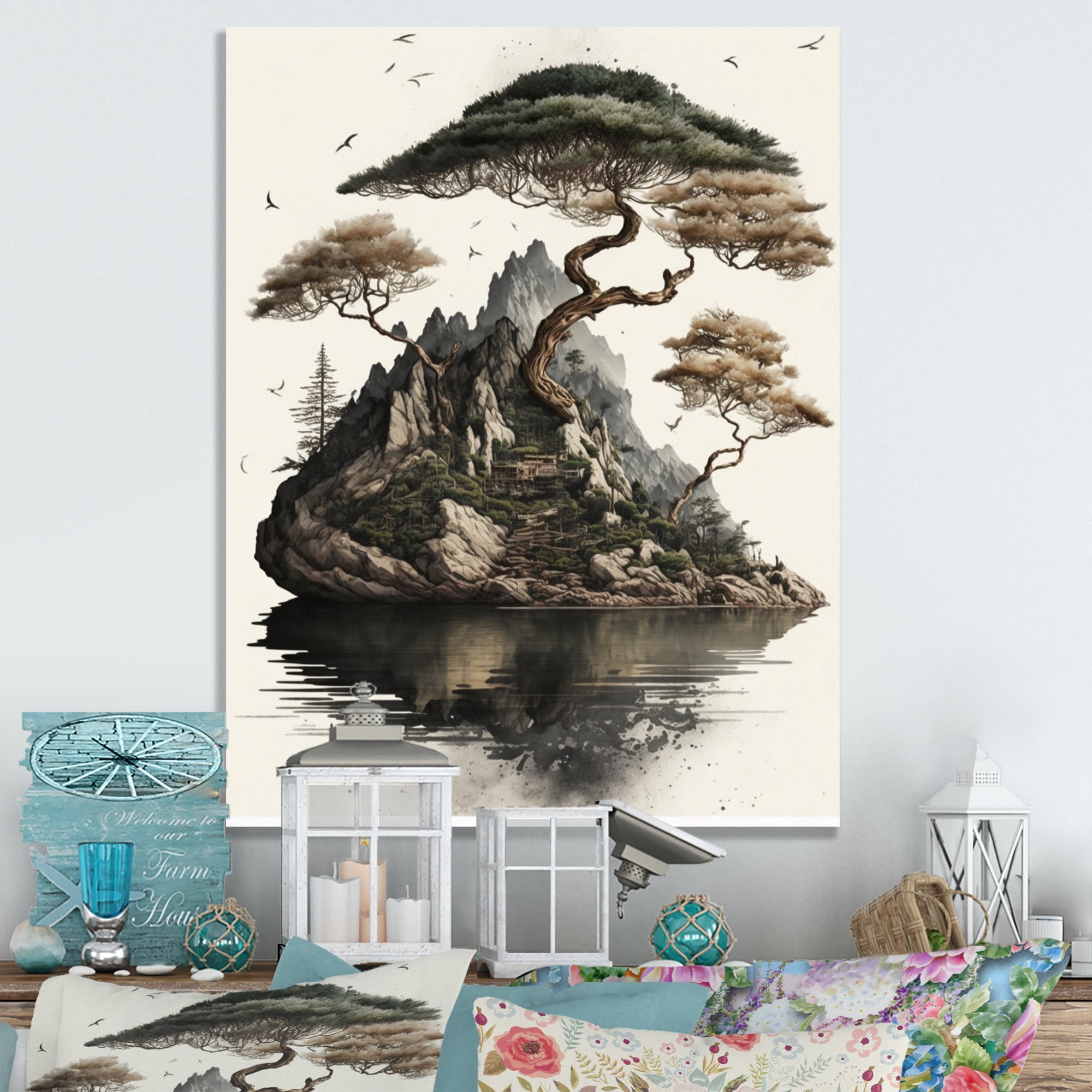 Designart Bonsai Tree On A Rock IV Canvas Wall Art