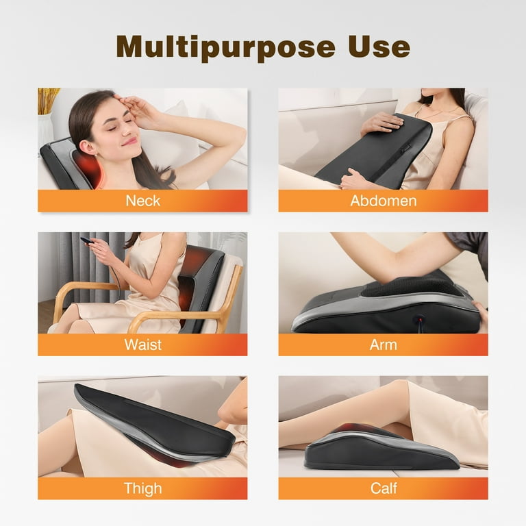 Naipo Shiatsu Back Massager with Heat, Gray, Neck and Back Pillow