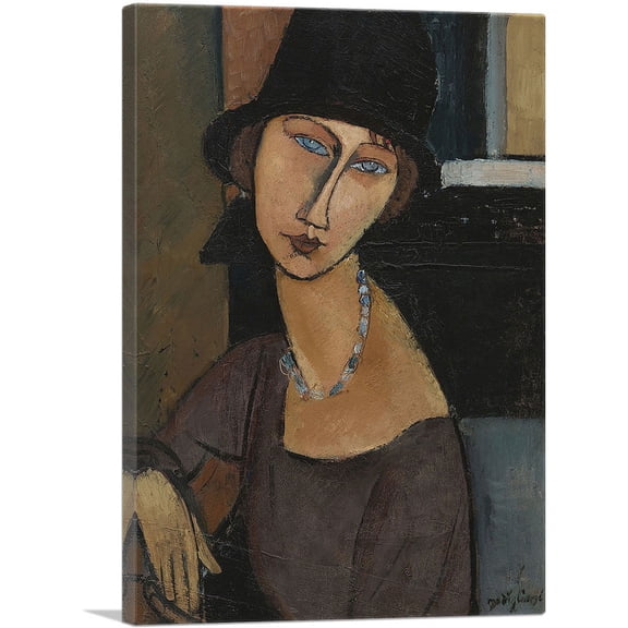 ARTCANVAS Jeanne Hebuterne with Hat 1917 Canvas Art Print by Amedeo Modigliani - Size: 26" x 18" (0.75" Deep)