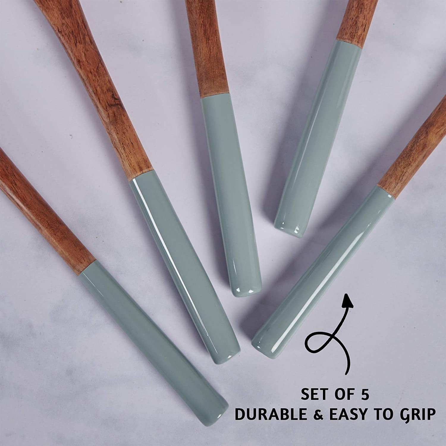 Folkulture Wooden Spoons for Cooking, Set of 5 Wooden Utensils for Cooking, Nonstick Wooden Cooking Utensils, Kitchen Utensil Sets with Wooden Spoon Sets and Wooden Spatula - Gray/Grey