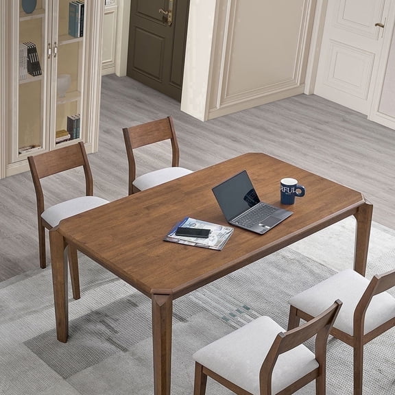 ACTU 5pcs 59 inch Hardwood Dinning Table Set, Walnut Color