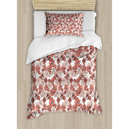 Cherry Blossom Duvet Cover Set Spring Season Floral Hand Drawn