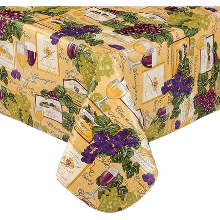 

Newbridge Wine Cellar Flannel Backed Vinyl Tablecloth - Colorful Wine and Grape Theme Print Vinyl Tablecloth With Flannel Backing 60 In x 120 In Oblong/Rectangle