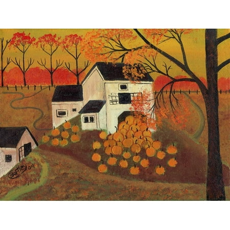 Carved Folk Art Pumpkin Barn Autumn Folk Art Cheryl Bartley Fall Country Farm Painting Print Wall Art By Cheryl Bartley ()