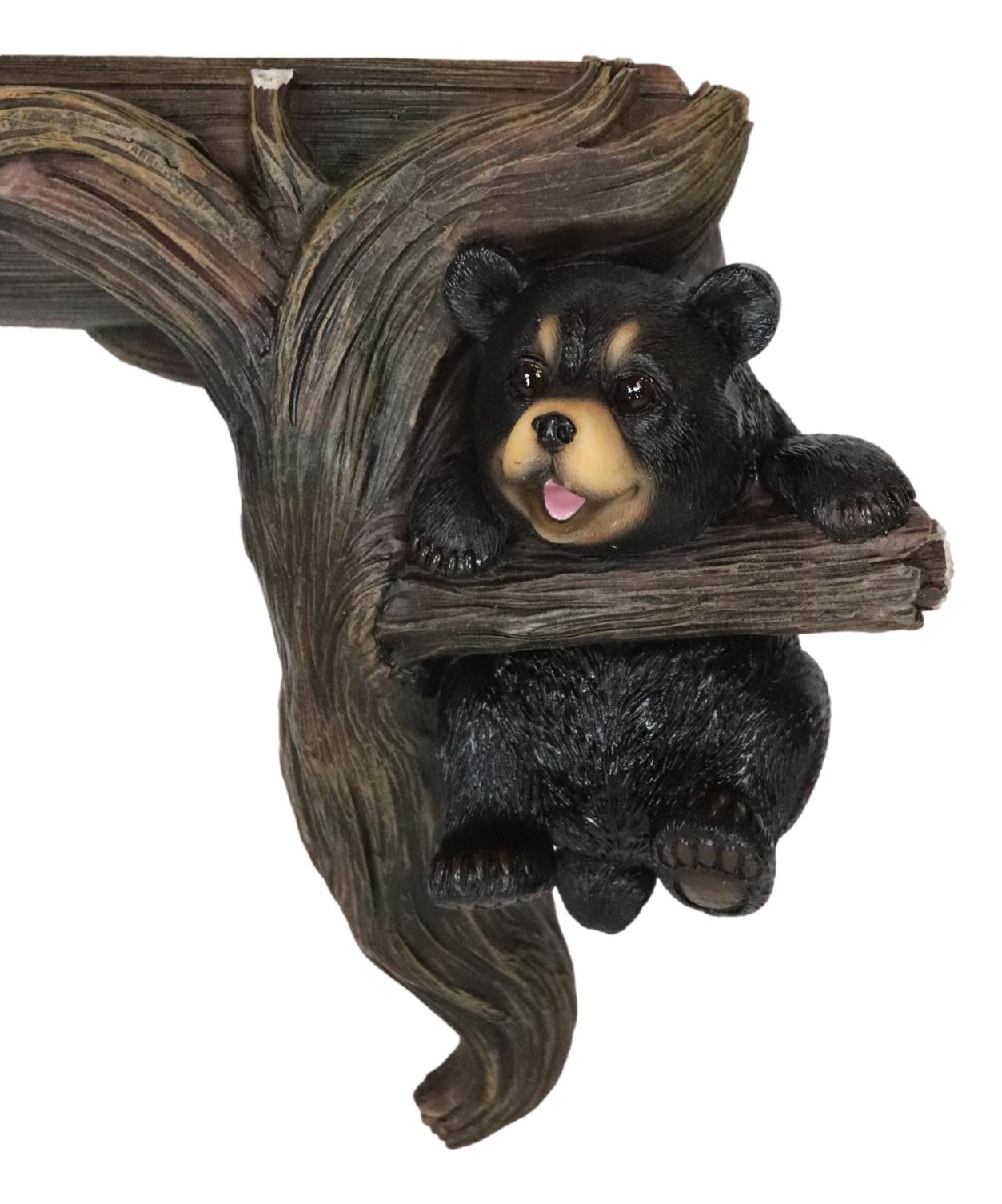 Whimsical 2 Climbing Black Bears By Forest Tree Branches Floating Wall Shelf