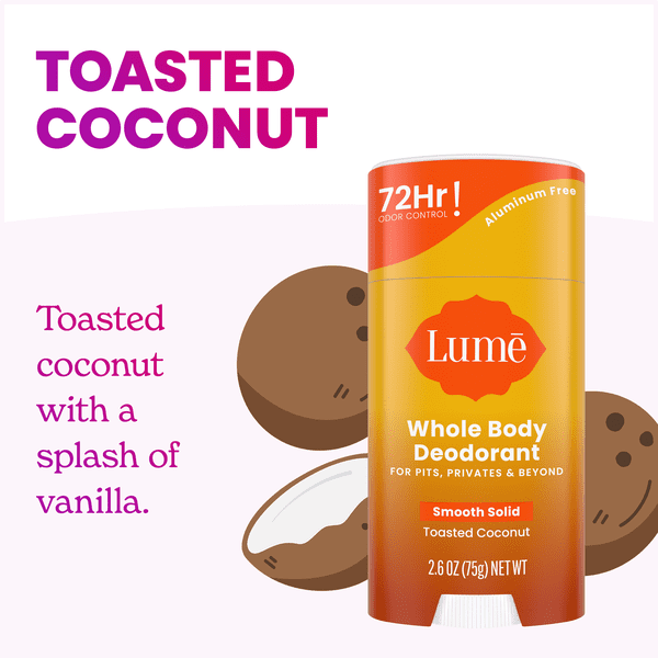 Lume Whole Body Aluminum Free Deodorant Stick, Toasted Coconut, 2.6 oz