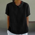 thumbnail image 2 of Besolor Women Summer Cotton Linen Tops Collared Short Sleeve Plus Size Shirts Casual Loose Solid Dressy Blouse Tunic, 2 of 6