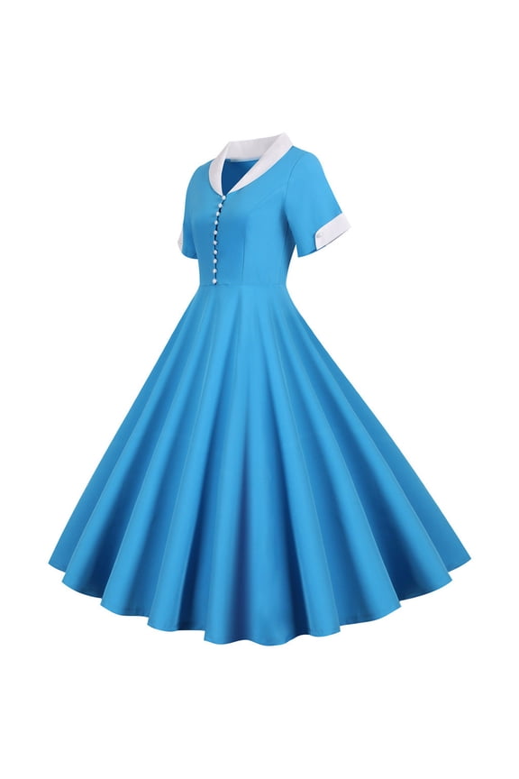 Women Clothes Women's 1950s Retro Dress Short Sleeve Vintage Swing Dress