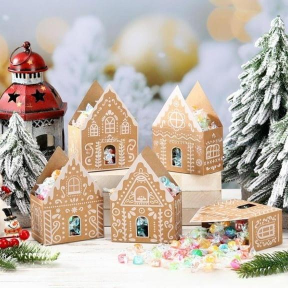 Dserhfy Christmas Gingerbread House Gift Box Small Christmas Candy Boxes for Cookies Chocolates Treats 3D House Shaped Paper Box for Holiday Party Favors