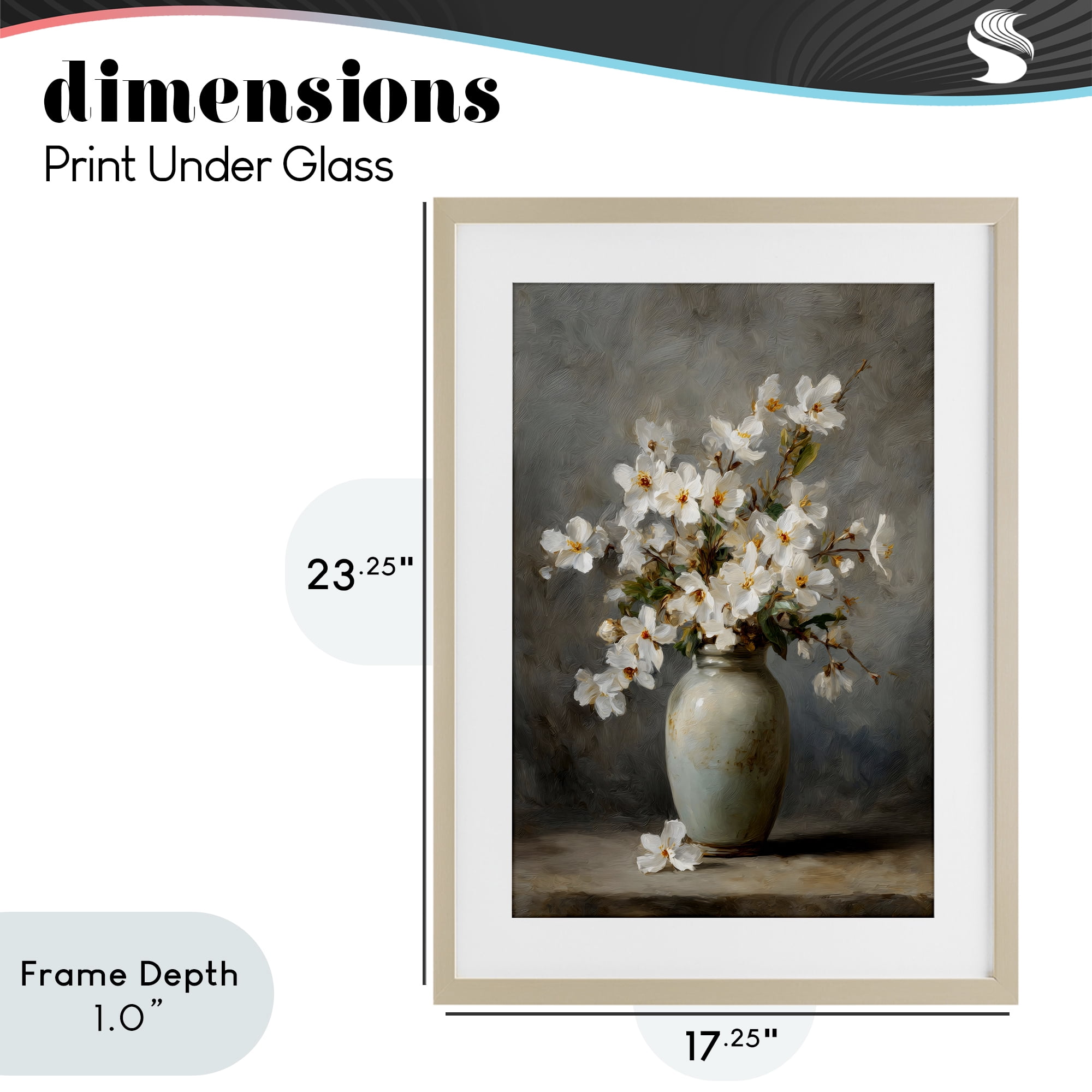 Stupell Industries Full White Flowers in Vase Birch Framed Print Under Glass, design by Petal Prints Design