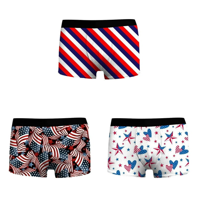 XDDST 3Pcs Cute Panties Male Independence Day Underwear 3D Printed Breathable and Comfortable Inner Mid Rise with Waist Boyshort Underwea