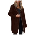 thumbnail image 3 of FAOWME Womens Hooded Coat With Pockets Long Sleeve Solid Color Drawstring Zipper Mid Length Warm Jackets For Fall Winter,Coffee,S, 3 of 6