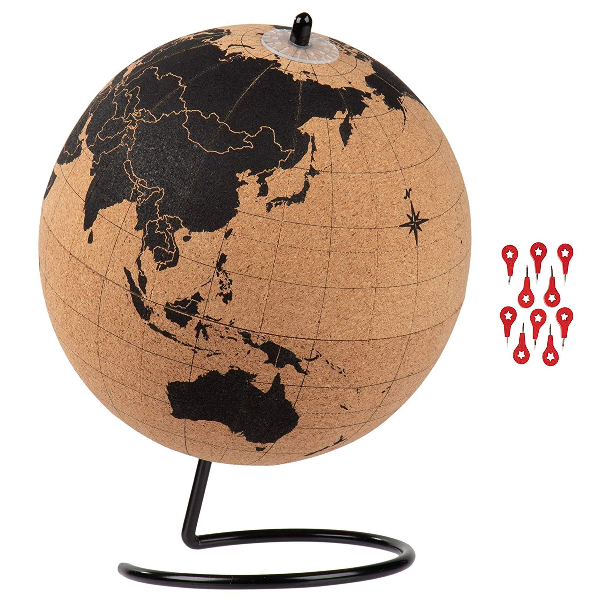 Cork Globe 6Inch World Globe with 10 Red Location Push Pins
