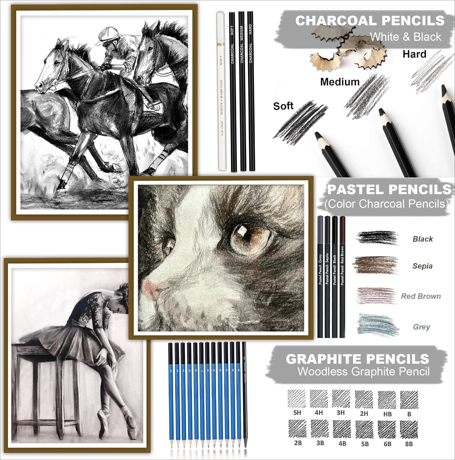 76 Drawing Sketching Kit Set - Pro Art Supplies with Sketchbook & Watercolor Paper - Include Tutorial,Pastel,Watercolor,Sketch,Colored,Metallic,Charcoal Pencils - for Artists Beginners Adults