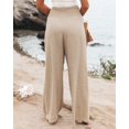thumbnail image 4 of Cotton Linen Palazzo Pants Women Casual High Waisted Palazzo Pants Wide Leg Long Lounge Trendy Trousers Beach Pant Solid Vacation Casual Outfits, Khaki, 4 of 9