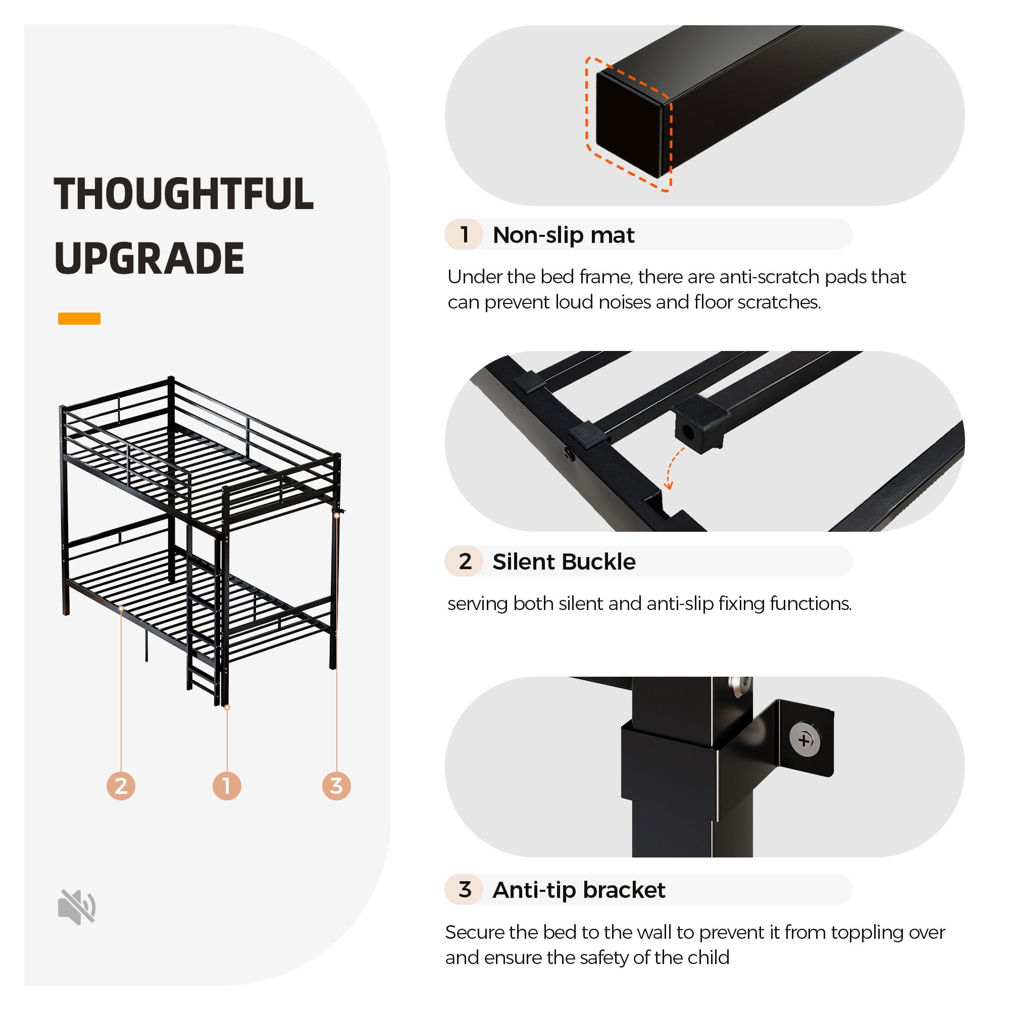 MAYEERTY Twin Over Twin Metal Bunk Bed, Heavy Duty Bunk Bed Frame with Guardrail for Kids Room, Black