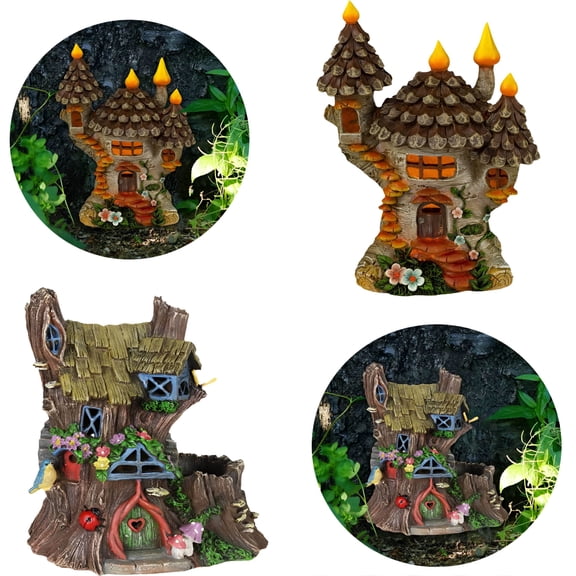 BESTSKY 2026 New 2Pc Fairy Garden House,Wooden Fairy Garden House,Outdoor Fairy Garden for Kids & Adults,Home Decoration