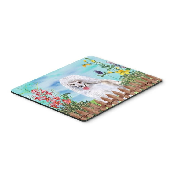 Medium White Poodle Spring Mouse Pad Hot Pad or Trivet