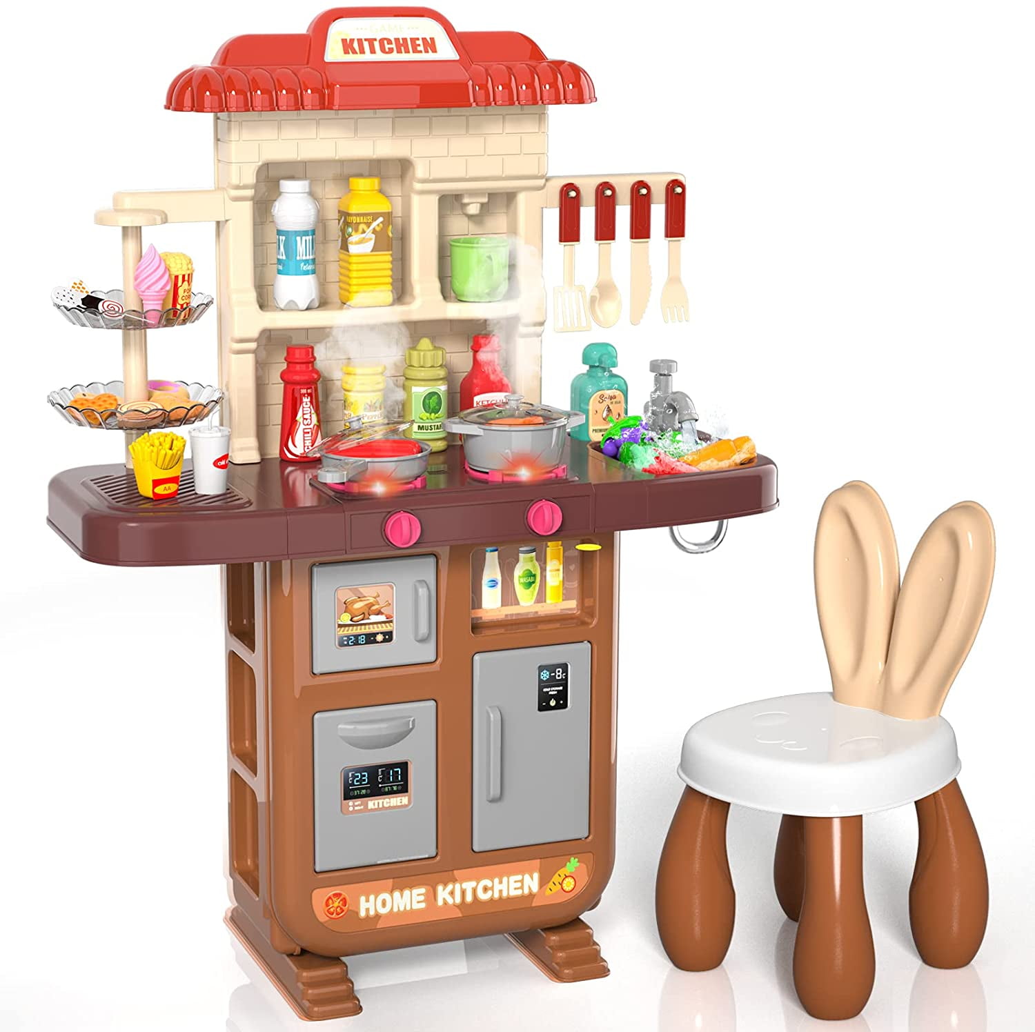 Kitchen Pretend Play Toys For Kids Role Play 42PCS Cooking Set Playset Xmas Gift 