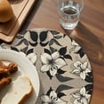 thumbnail image 3 of Black Floral Round 15 Inch Placemats Set of 2, Vintage Khaki Floral Retrp Plant Leaf HeatResistant Non Slip Place Mats for Dining Table, Wipeable Braided Kitchen Table Mats for Housewarming, 3 of 9