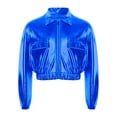 thumbnail image 5 of TiaoBug Kids Shiny Metallic Bomber Jacket Boys Girls Motorcycle Baseball Long Sleeve Zip Up Coats Royal Blue 10, 5 of 7
