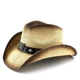 thumbnail image 2 of XIAOCHA Emblem Accent Straw Cowboy Hat for Men Shapeable Brim Outdoor Rodeo Cowgirlhat Horse Riding Western Hat,Beige, 2 of 6