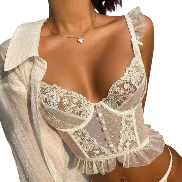 Women Bustier Bra Top Sweet White Lace Transparent Bralette Vest Bra - Walmart.com