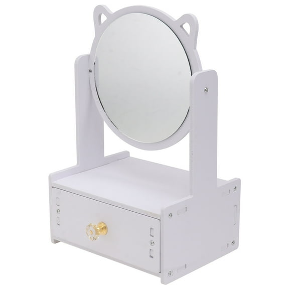 Amosfun 1Pc White Desktop Mirror with Storage Drawer Multifunctional Makeup Organizer