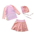 thumbnail image 2 of Esho 1-6Y Toddler Girls Rash Guards Swimsuit Long Sleeve Swim Shirts + Swim Culottes Cover-up Skirts + Swim Hat 3Pcs Bathing Suits Set For Beach Swimming Pool Party, 2 of 6