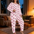 thumbnail image 6 of FDGIU ‌‌‌‌Women's Plus Size Valentine Pajama Set - 2 Piece Long Sleeve Button Down Sleepwear with Heart Print, 6 of 7