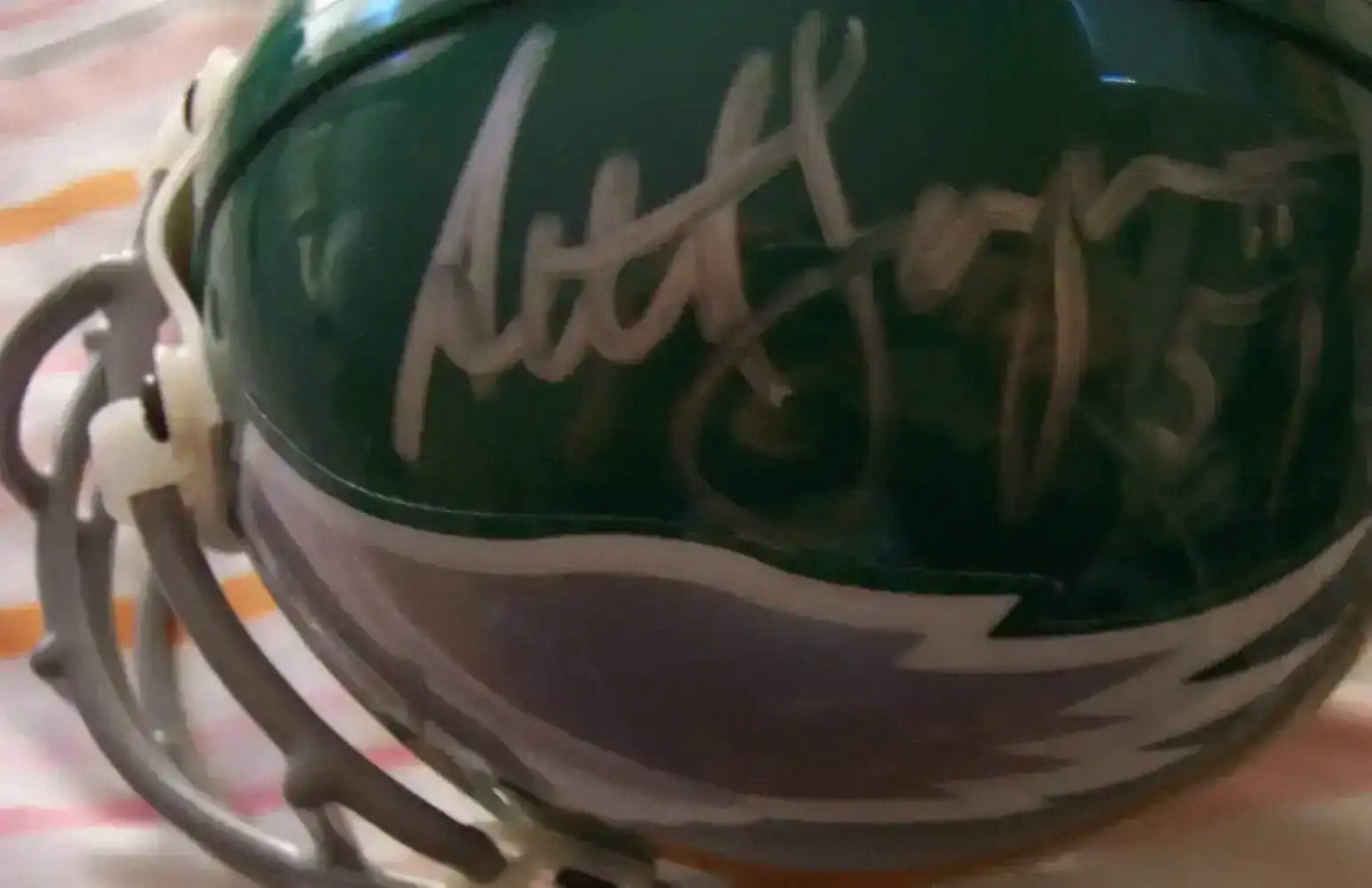 Ron Jaworski  Seth Joyner signed Philadelphia Eagles retro mini helmet JSA