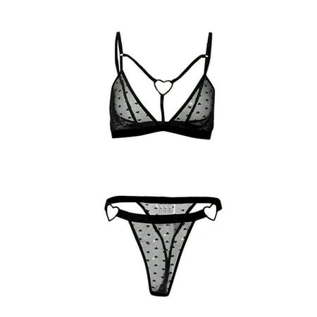 

CFXNMZGR Lingerie For Women Love Pattern Lace Women Lingerie Bra + Thong Pajamas Underwear Set Nightgowns For Women