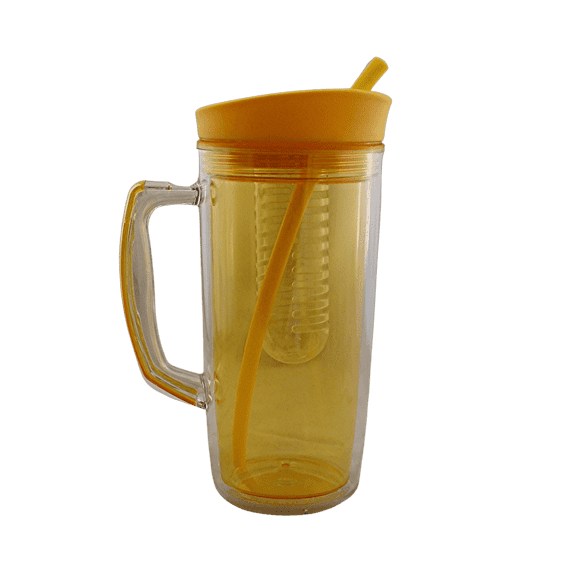 37 oz Yellow Fruit Infuser Water Bottle with Straw Handle BPA-Free Plastic Tumbler