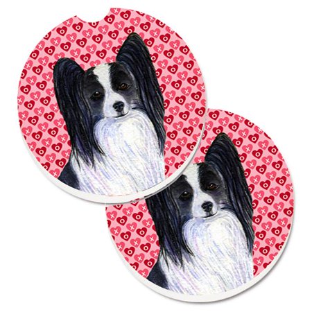 

Papillon Hearts Love & Valentines Day Portrait Set of 2 Cup Holder Car Coaster
