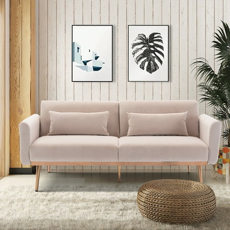 Loveseat Sofa - Small Modern Loveseat Couch,Mid-Century Velvet Low Back 2-Seat Sofa Couch Tufted Love Seat for Living Room,(Beige)