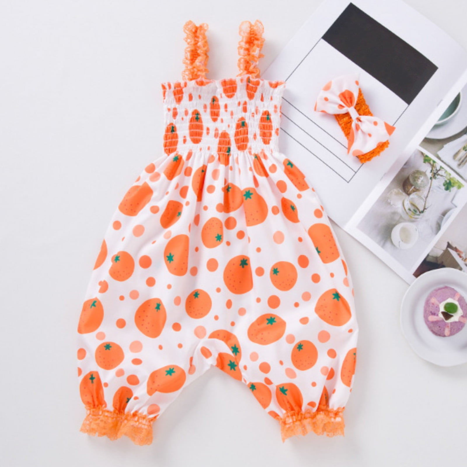 adviicd Rompers for Toddler Girl Girls Jumpsuits Rompers Ruffle Sleeve Romper Shorts Summer One Piece Outfits for Girl Orange 73