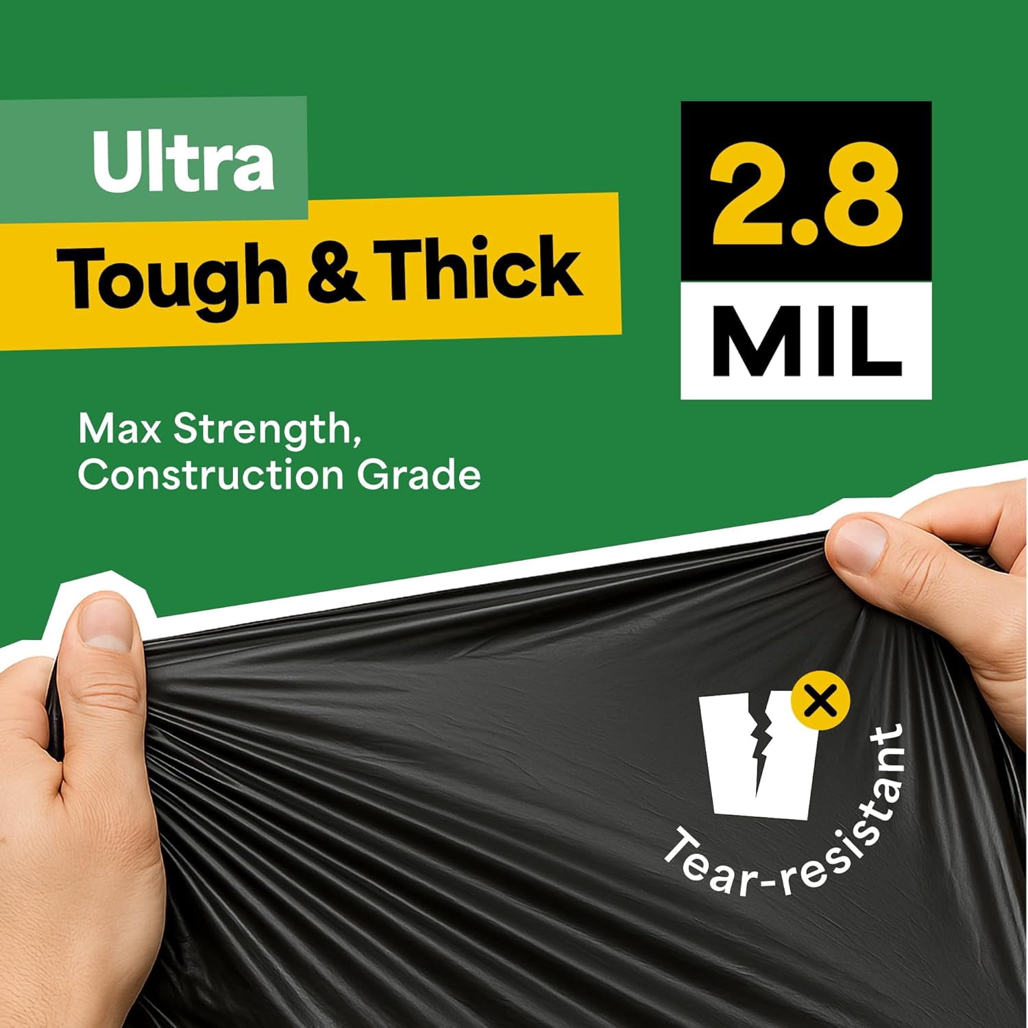 EconoHome 55-60 Gallon Contractor Garbage Bags - 3 Mil Extra Thick Heavy Duty Trash Bags for Construction, Lawn & Yard Cleanup, Demo & Commercial Use - Made in USA - Extra Large, 38x53" - 50-Count