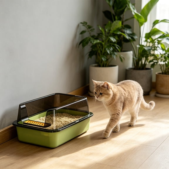 AuroraX Cat Litter Box with Lid Odor Control Covered Litter Box Semi Enclosed Top Entry 2 Pcs Leak-Proof High Sides Indoor Pet Supplies Green National Dog Day International Cat Day
