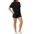 thumbnail image 4 of Conjunto de lounge de punto waffle para mujer INSPIRE CHIC, pijama de manga corta con pantalones cortos y bolsillos, ropa de dormir suave de mezcla de algodón, negro, 4 of 5
