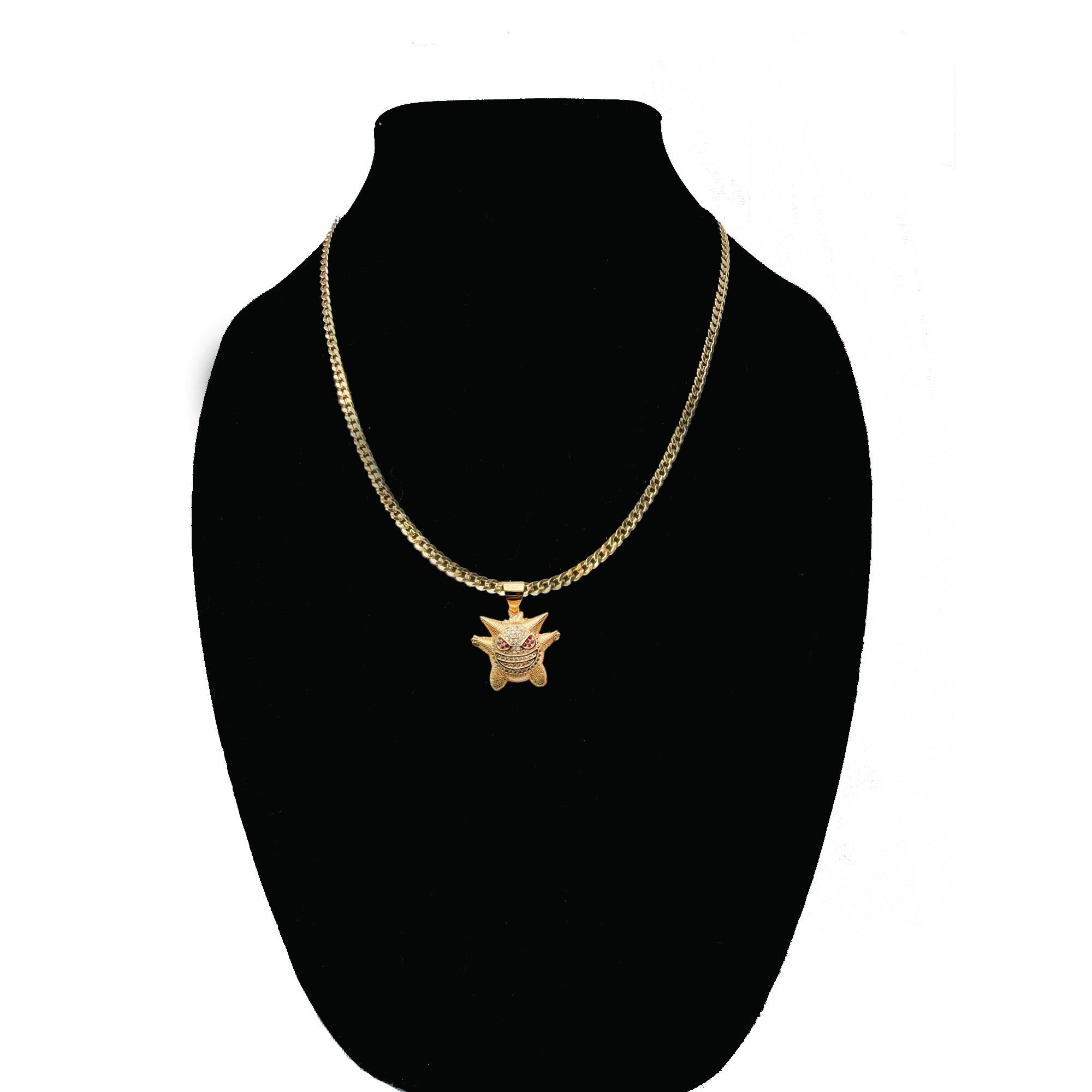 14k Bonded Gold Cuban Chain with Genger Pokemon Pendant, Best Unisex Christmas Gift for Women, Men, Mother, Father, Girlfriend, Boyfriend, Her, Him, 14k Necklace with Charm, Best jewelry Gifts