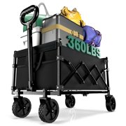 Collapsible Folding Wagon Cart – 350lbs Heavy-Duty Utility Wagon, 150L Large Capacity Foldable Beach Cart with All-Terrain Wheels for Camping, Shopping, Sports & Groceries (Black)