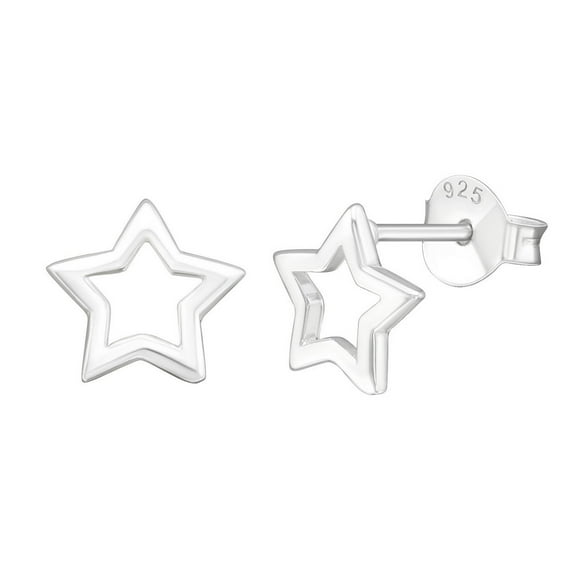 925 Sterling Silver Plain Open Star Stud Earring Sterling Silver