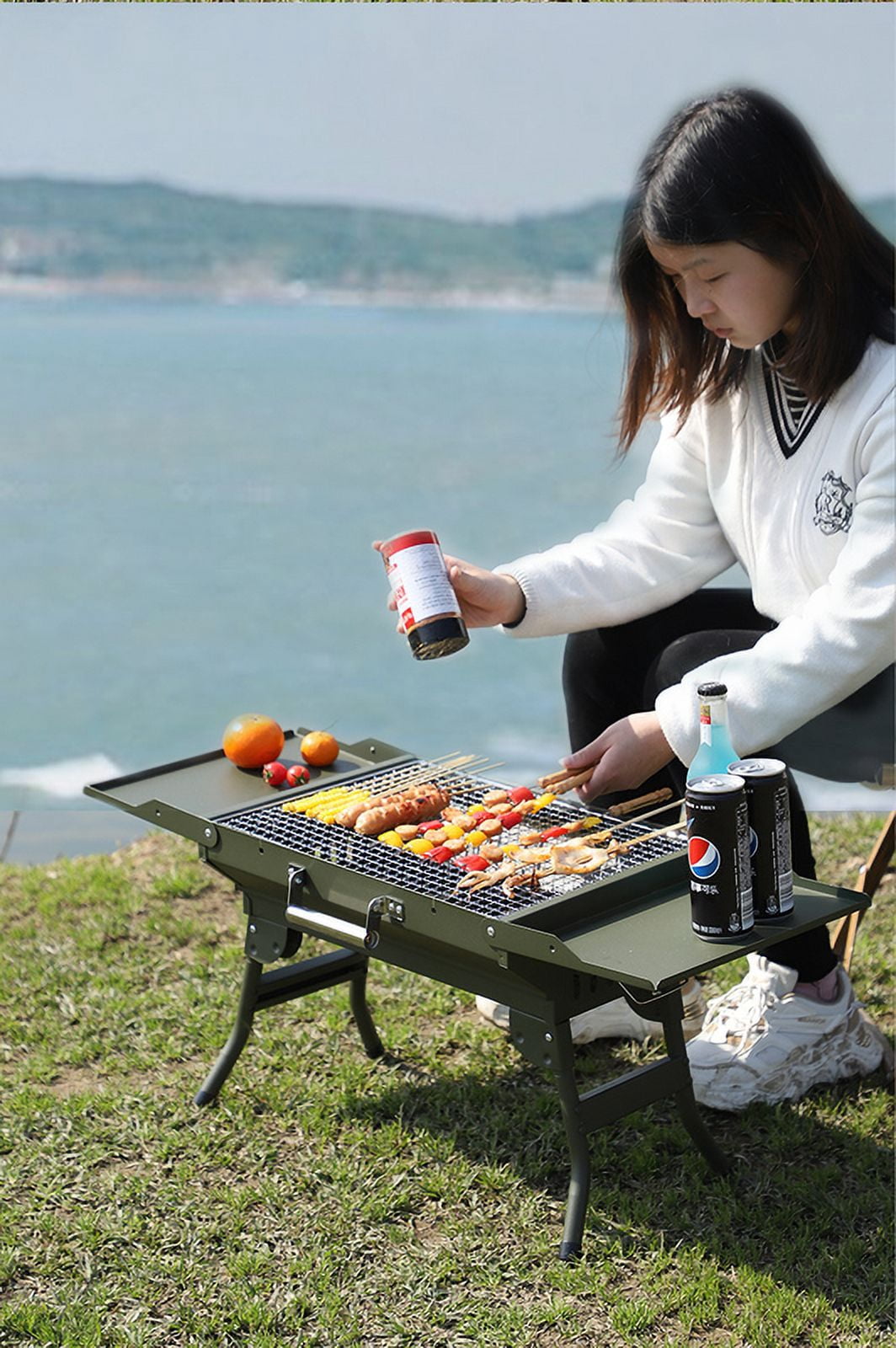 SHANNA Charcoal Grills Portable BBQ Griddle, Foldable Kabob Barbecue with Storage Shelf for Outdoor Hibachi BBQ Lamb Skewer Camping Barbecue Grill in Garden Backyard Party Picnic Travel