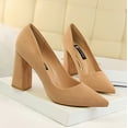 thumbnail image 4 of Xiaoxatg Stylish Closed Toe Heels for Women - Comfortable Round Toe Block Shoes for All-Day Wear 7.5 Khaki, 4 of 5