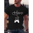 thumbnail image 1 of Men's Game Controller And Heartbeat Print T-shirt, Crew Neck And Short Sleeve Tee, Casual And Stylish Leisure Tops For Summer Street And Daily Wear, Casual Sporty Tee, Summer Gifts, 1 of 8