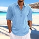 thumbnail image 2 of Men's Summer Solid Color Oversized Lapel Shirt S, 2 of 5