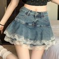 thumbnail image 4 of Women's Elastic Denim Pleated Skirt, High Waisted A-Line Jean Short with Pockets, Comfortable Casual for Everyday Wear, Home, Leisure Activities, 4 of 7