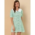 thumbnail image 2 of Vestido Camisero De Manga Corta Entallado Y Acampanado Con Cuello En Contraste Y Volantes Con Pajarita Y Cuello En Contraste Para Mujer Verde XL, 2 of 6