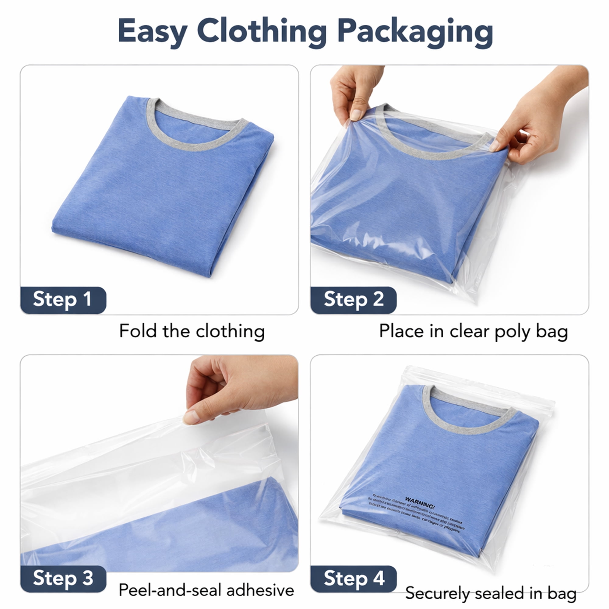 18" x 12" Clear Resealable Poly Bags with Suffocation Warning, 1.5 Mil Self Sealing Plastic Packaging Bags, 1000 Count Bulk Case (10 Packs of 100)